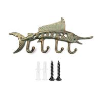 SdydudCyb Set di ami da pesca in ghisa resistente, con 4 ganci da parete stravaganti, rustici vintage, portachiavi e guinzaglio, decorazione da parete per interni ed esterni, bagno, giardino, ingresso