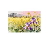 SDYSKKUG Acquerello Paesaggio Quadro su Tela. Fiori gialli iris viola. Immagini Moderni Murale Camera da Letto Soggiorno Bagno Cucina 75x50cm Senza Cornice