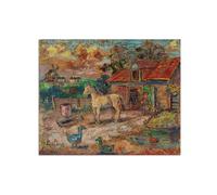 SDYSKKUG David Burliuk Quadro Stampa su Tela. Famoso Dipinto. Contadino e cavallo. Quadri Moderni Soggiorno Murale. Riproduzioni 35x30cm Senza Cornice