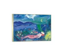 SDYSKKUG Marc Chagall Quadri. Dipinti Famosi Stampe su Tela. Amanti. Quadro Riproduzione Immagini con Cornice Argento Champagne Pronto da Appendere 45x30cm