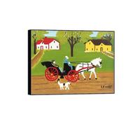 SDYSKKUG Maud Lewis Quadro Stampa su Tela. Famoso Dipinto. Giro in carrozza. Quadri Moderni Soggiorno Murale. Riproduzioni 80x60cm Cornice Nera