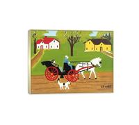 SDYSKKUG Maud Lewis Quadro Stampa su Tela. Famoso Dipinto. Giro in carrozza. Quadri Moderni Soggiorno Murale. Riproduzioni 105x80cm Cornice Argento