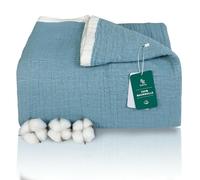 SE SOFTEXLY Coperta Morbida Azzurro,Coperta di Cotone Coperta Fluffy di Alta Qualità,Coperta in Mussola di Cotone Leggera e Confortevole per Tutta la Stagione,150 x 200 cm