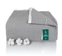 SE SOFTEXLY Coperta Morbida Grigio,Coperta di Cotone Coperta Fluffy di Alta Qualità,Coperta in Mussola di Cotone Leggera e Confortevole per Tutta la Stagione,150 x 200 cm