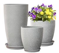 SE SUN-E Vasi alti per piante Finitura grigio cemento Vaso da fiori infrangibile con fori di drenaggio e vassoio Vasi per giardino, patio, piante da interno ed esterno Decorazioni moderne Regali