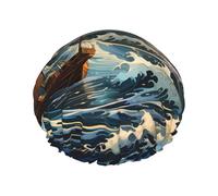 Sea and Sail Cuffia da doccia da donna a doppio strato, riutilizzabile, design di grandi dimensioni adatto a tutte le lunghezze dei capelli, adatta per ragazze, spa e salone domestico.