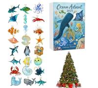 Sea Animals 2025 - Set di ornamenti natalizi in acrilico 2D, esposizione decorativa per l'apprendimento delle vacanze con ventiquattro pezzi di creature marine per bambini, adolescenti, famiglia