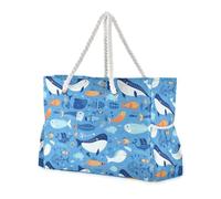 Sea Animals Blue Marine Whales Sandproof spalla Weekender con tasche laterali Borse per le donne con portabicchieri sul lato