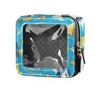Sea Animals Blue Ocean Clear Piccola borsa per il trucco per borsa borse da viaggio per articoli da toeletta borsa cosmetica con cerniera per viaggio