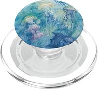Sea Art Acquatico Subacqueo Acquerello Giallo Blu Medusa PopSockets PopGrip per MagSafe