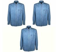 Sea Barrier Camicia Jeans Denim da 4XL a 7XL Set 1 o 3 Pezzi Leggera in Puro Cotone Button Down Taglie Forti Uomo AZZURRO3PZ 6XL