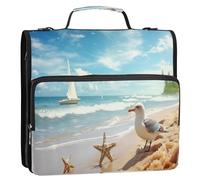 Sea Beach - Raccoglitore con cerniera, con anelli a D, organizer espandibile con tracolla e manico, 3 raccoglitori ad anelli per portafoglio e custodia