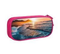 Sea Beach Sunset Astuccio per matite con stampa tramonto astuccio per trucco portagioie scatola portatile portagioie da viaggio nero, rosa, taglia unica, astuccio per matite