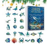 Sea Creature Adventt Calendar 2025-2D Acrylic, Christmas Countdown Ornaments, 24-Day Oceans Theme Countdown Calendar with Cute Sea Creature Decorations | Educational Family Activity for Kids, Teens