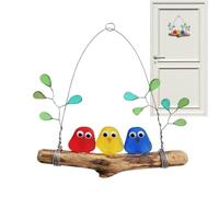 Sea Glass Bird - 20x20cm | Handmade Wall Decor | Rainbow Colored Glass Bird On Branch Hanging Decor | Coastal Garden Balcony Home Decoration Gift For Nature Lovers