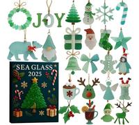 Sea Glass Christmas Advent Calendars 2025, 24 Days Christmas Countdown Advent Calendars with 2D Acrylic Pendant Ornaments for Kids Adults