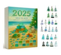 Sea Glass Christmas Tree Advent Calendar 2025, 24 Days Countdown with Handmade Mini Sea Glass Ornaments, Coastal Christmas Holiday Decor for Beach Lovers