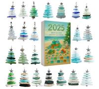 Sea Glass Christmas Tree Advent Calendar,24 Days Christmas Countdown Calendar with 24 Miniature christmas Tree Ornaments,Ocean Themed Holiday Surprises Gift,Holiday and Home Decoration