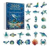 Sea Glass Marine Life Advent Calendars 2025, 24 Days Christmas Countdown Advent Calendars with 2D Acrylic Pendant Ornaments for Kids Adults