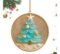 Sea Glass Ornaments - Coastal Sea Glass Pendant With Starfish And Seashell Accent for Tree - Handmade Nativity Decoration, Holiday Atmosphere Props for Yard Family Gatherings Windowsills Bedroom Parti