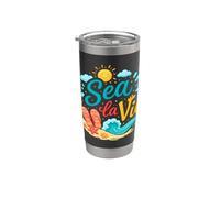 Sea La Vie - Ocean Beach Giochi di parole divertenti costiere vibrazioni estive Bicchiere termico in acciaio inox doppia parete