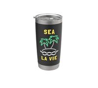 Sea La Vie - Palma da gioco di parole da spiaggia minimalista Bicchiere termico in acciaio inox doppia parete