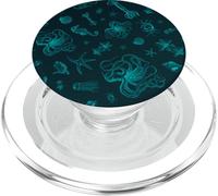 Sea Life Pattern Verde Polpo Tartaruga Mare Medusa PopSockets PopGrip per MagSafe