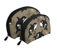 Sea Life Whale Divertente grande pesce animale, Borsa per trucco a conchiglia Portamonete da donna Borsa da toilette piccola Borsa per cosmetici 2 pezzi