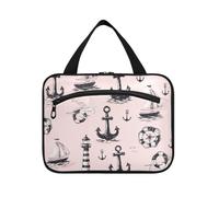 Sea Lighthouse Achor Peach Hanging Personal Item Borsa da viaggio con gancio, Borsa pieghevole per la cura della pelle per gli elementi essenziali da viaggio Zaino Porta cosmeticos Mujer para cartera