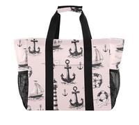 Sea Lighthouse Achor Peach Utility Tote Bags Collapsable Sandproof Canvas Tote Bag For Beach, faro di mare achor pesca, 1 size, Moda
