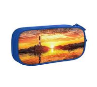 Sea Lighthouse in sunset Astuccio per matite con stampa astuccio per trucchi portagioie scatola portatile da viaggio portagioie nero, Blu, Taglia unica, Astuccio portamatite