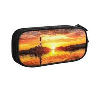 Sea Lighthouse in sunset Astuccio per matite con stampa astuccio per trucchi portagioie scatola portatile da viaggio portagioie nero, Nero , Taglia unica, Astuccio portamatite