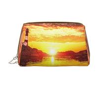 Sea Lighthouse in sunset Borsa per il trucco stampata da viaggio Organizer per pennelli cosmetici Custodia in pelle Custodia per trucco con cerniera Borsa da toilette per donne, bianco, taglia unica,