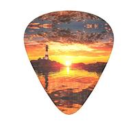 Sea Lighthouse in Sunset - Set di 12 plettri per chitarra acustica, con scatola trasparente