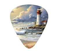 Sea Lighthouse Sandbeach - 12 plettri per chitarra, spessore 0,46 mm/0,71 mm/0,96 mm, con custodia per chitarra acustica-elettrica, ukulele, basso