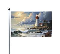 Sea Lighthouse Sandbeach Bandiera da giardino di benvenuto 90 x 150 cm non sbiadisce su entrambi i lati bandiere per cortile esterno banner decorazione per cortile portico prato