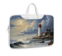 Sea Lighthouse Sandbeach Borsa a tracolla in pelle stampata per uomo donna borsa da viaggio Business Office Hangbag Laptop Pack Crossbody, Stile bianco, 37x28cm