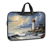 Sea Lighthouse Sandbeach Borsa a tracolla in pelle stampata per uomo donna borsa da viaggio Business Office Hangbag Laptop Pack Crossbody, Stile nero, 42x30.5cm