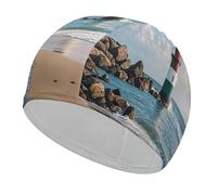 Sea Lighthouse Sandbeach - Cuffia da nuoto comoda per la doccia per ridurre la resistenza e la protezione dei capelli, cuffia da bagno elastica morbida e resistente per mantenere l'acconciatura