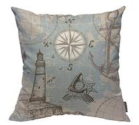 Sea Map Compass Lighthouse Anchor Seashells Pirate Ocean Adventure Fodera per Cuscino Moderne Federe Cuscini Lavabili Fodere Cuscini per Divano Terrazza Camera da Letto 45X45Cm