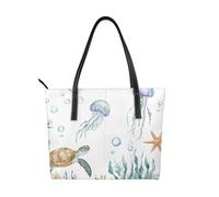 Sea Ocean Fish - Borsa a tracolla da donna, in pelle vegana, con tartaruga e stella marina, con manico superiore, grande borsa a tracolla per tutti i giorni, lavoro e viaggi