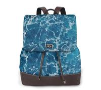 Sea Seen from The Top Print Zaino da donna impermeabile antifurto leggero PU moda pelle nylon borsa a tracolla scuola zaino da viaggio, Nero , Taglia unica