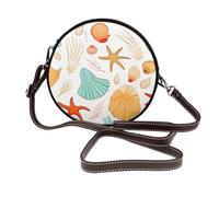 Sea Shell Coral - Borsa a tracolla da donna, rotonda, in pelle vegana, con tracolla regolabile