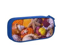 Sea Shell Treasures - Astuccio per matite, trucchi, gioielli, portatile, da viaggio, nero, Blu, Taglia unica, Astuccio portamatite