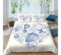 sea shells heartSet Di Copripiumino morbida microfibra 3 pezzi motivo 3D con cerniera blue ocean art copripiumino incluso federe aiosa ultra morbido for ragazze Double（200x200cm）