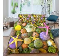 Sea shellsSet Di Copripiumino microfibra 3 Pezzi stampa di 3D cerniera nascosta Ocean decor style copripiumino con federa soffice ultra morbido e traspirante for bambini Super king（260x220cm）
