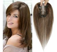 SEA SINGING Topper per capelli veri da donna con capelli diradati, con clip, 100% umano, castano cenere scuro (25,4 cm, HL-6#)