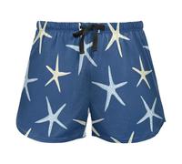 Sea Stars On Dark Blue Textured Pajama Bottoms for Women, Elastic Waist Drawstring Lounge Shorts Yoga, S