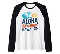 Sea Sun Aloha Hawaii Tavola da Surf Turtle Tropical Beach Vibes Maglia con Maniche Raglan