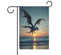 Sea Sunset Flying Dragon Bandiera Giardino Casa Prato Cartello di Benvenuto Banner Doppio Lato Piccole Bandiere Personalizzate per Piscina Cortile Esterno Decorazione Della Parete Della Casa 31 X 47